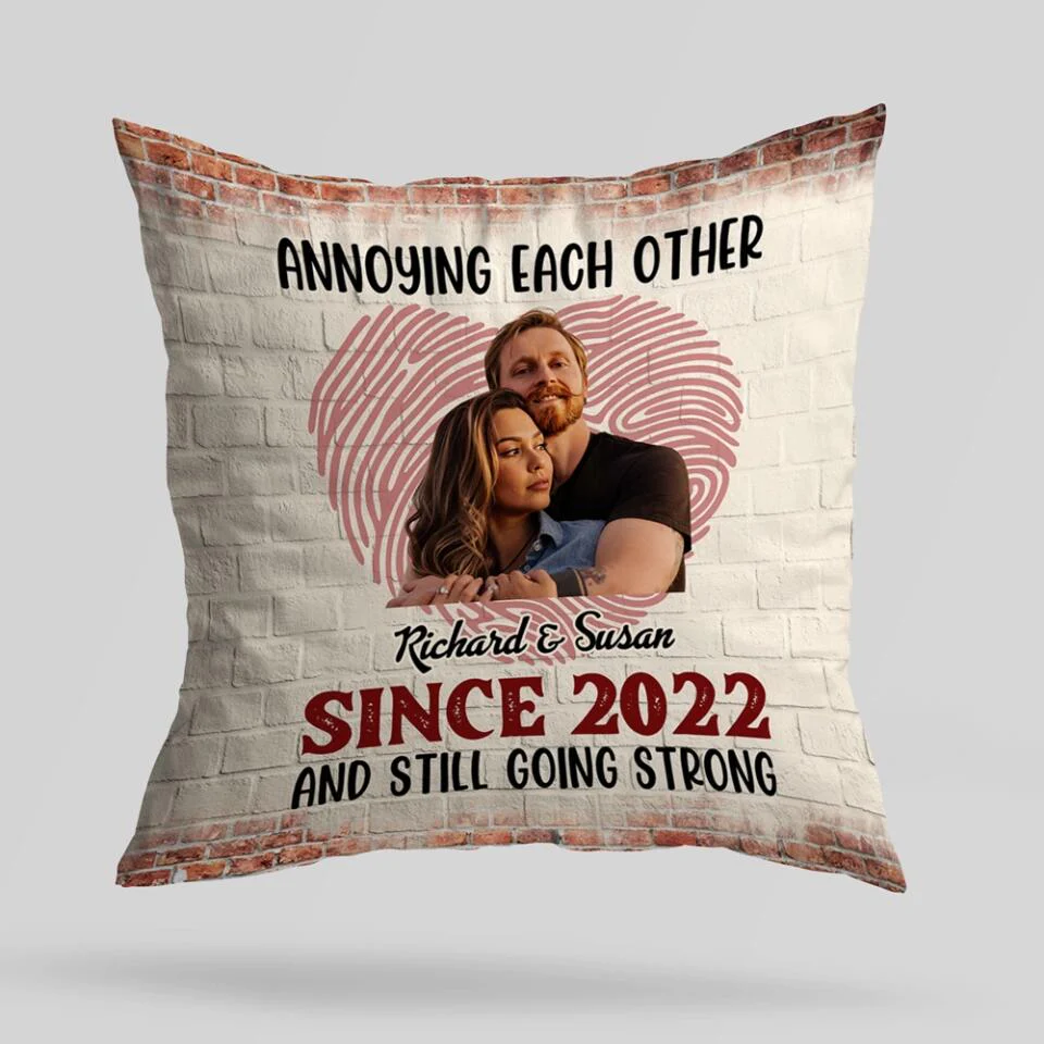Annoying Each Other Since And Still Going Strong - Personalized Square Linen Pillow - Gift For Couples - Image 2
