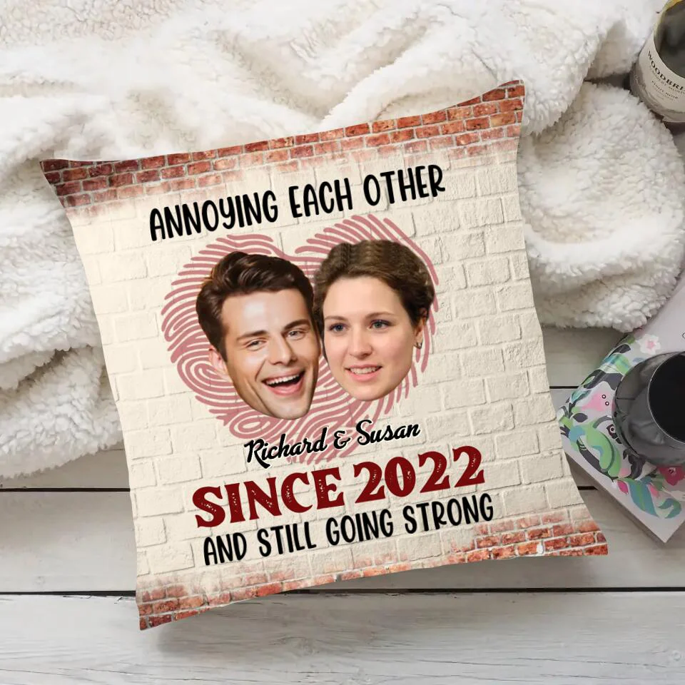 Annoying Each Other Since And Still Going Strong - Personalized Square Linen Pillow - Gift For Couples - Image 3