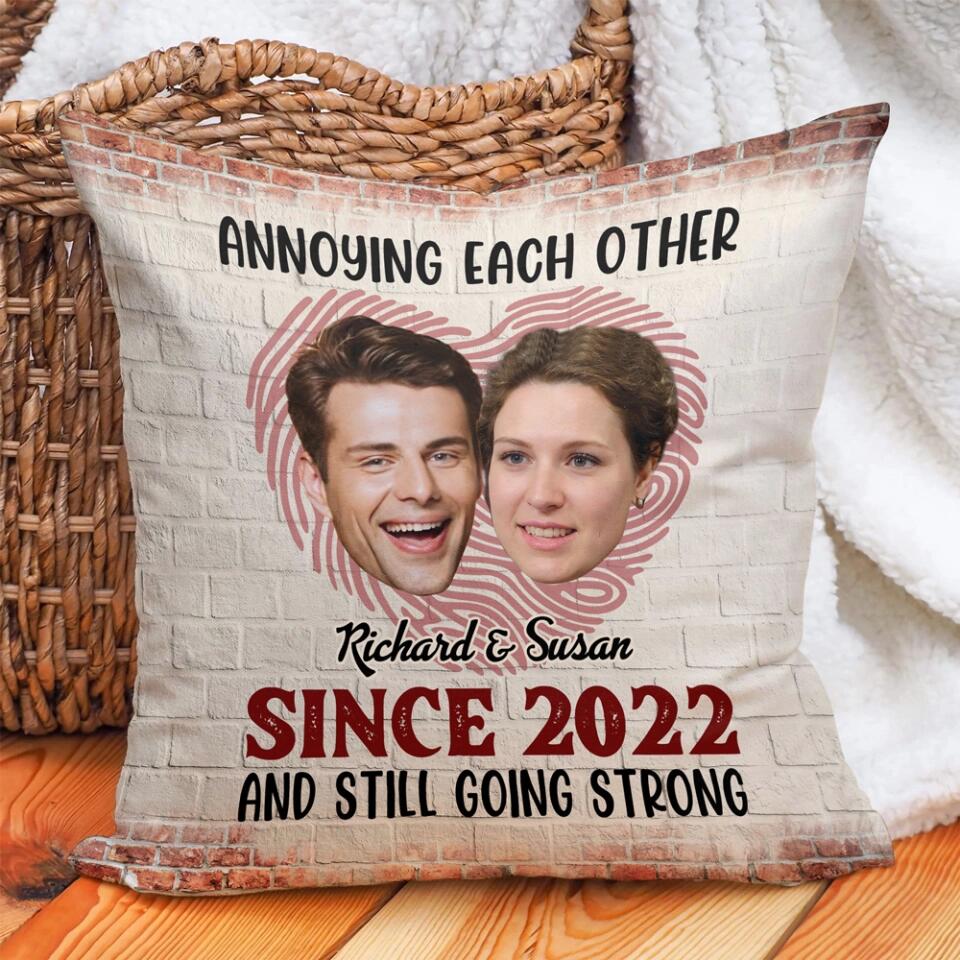Annoying Each Other Since And Still Going Strong - Personalized Square Linen Pillow - Gift For Couples - Image 4