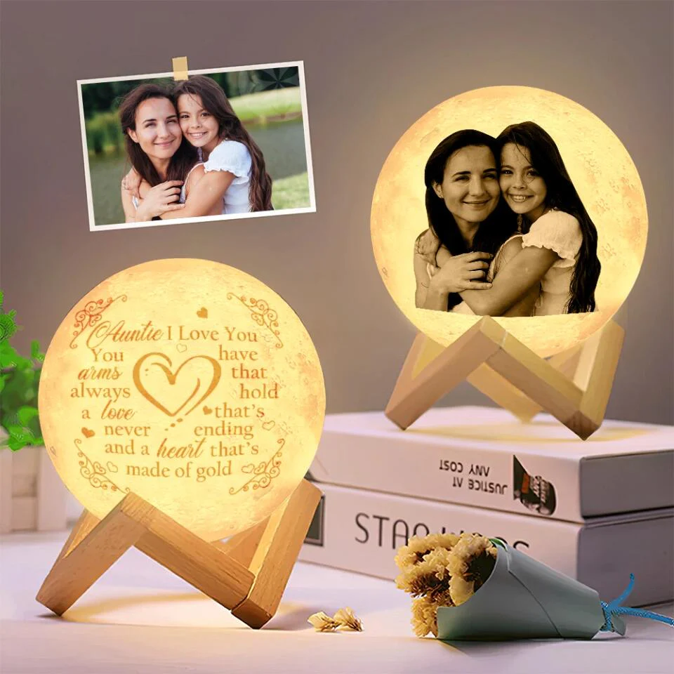 Personalized Valentine Gifts - Auntie I Love You Love Quote For Aunt From Niece Custom Moon Lamp Anniversary Gift - Image 4