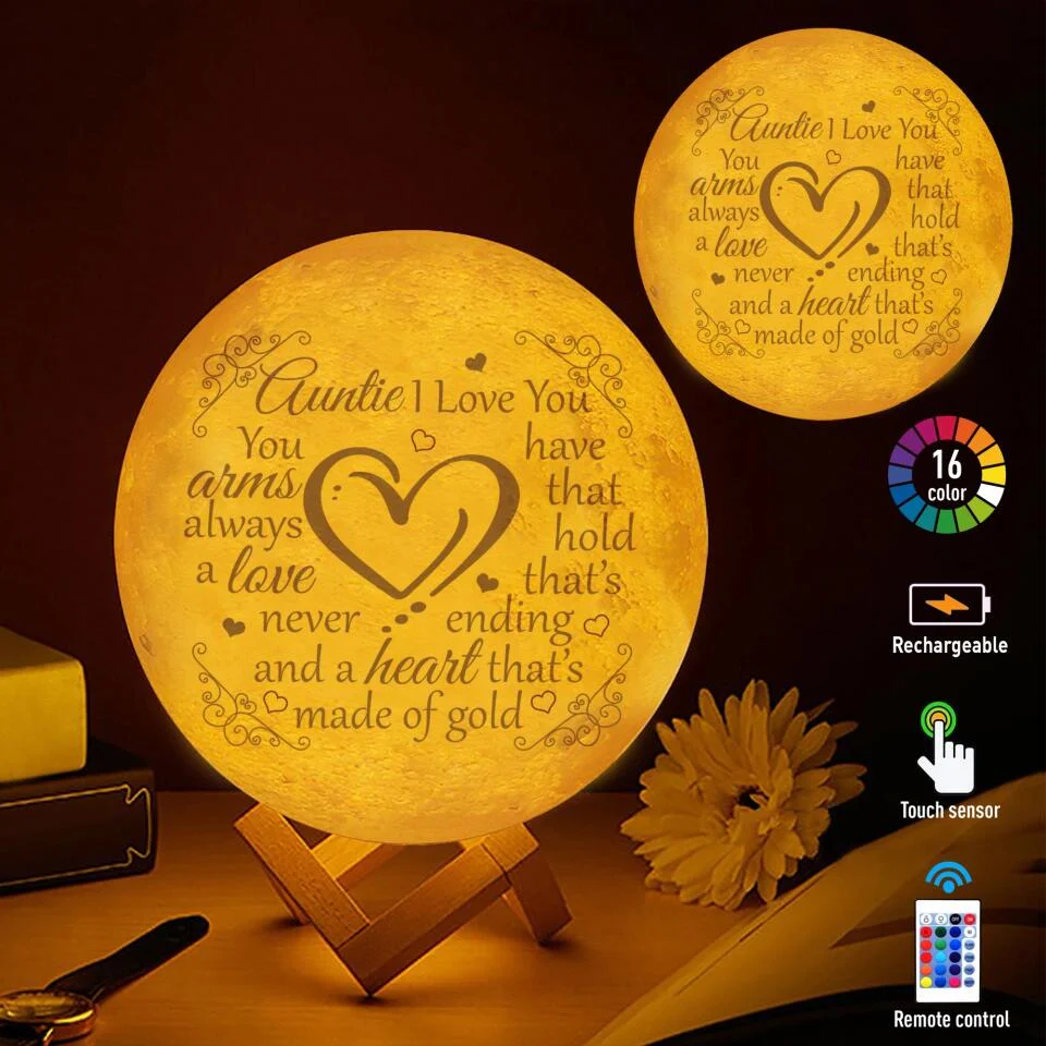 Auntie You Have Arms That Holds A Love - 3D Moon Lamp - Gift For Aunt From Nephew Nieces - Image 3