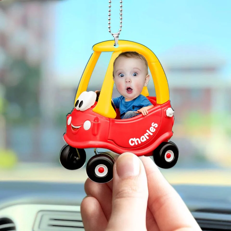 Baby Driving the Car - Custom Face Ornaments - Personalized Photo Ornament - Nursery Accessories - Image 3