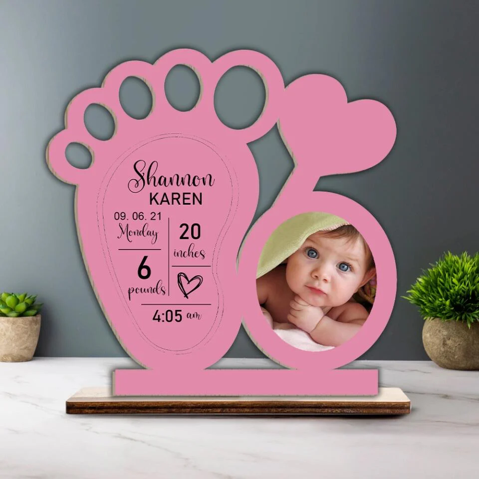 Baby Footprint - Personalized Upload Photo Wooden Plaque - Best Gift For Newborn Baby Anniversary - 212IHNVSWP883 - Image 3