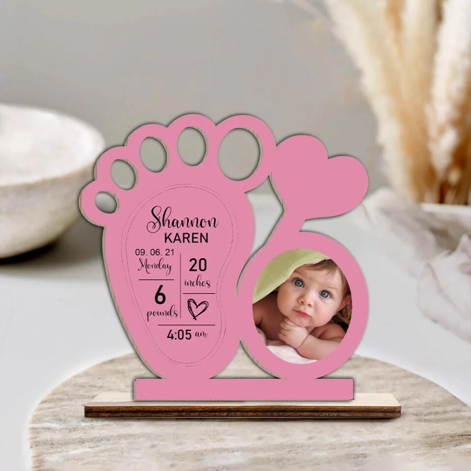 Baby Footprint - Personalized Upload Photo Wooden Plaque - Best Gift For Newborn Baby Anniversary - 212IHNVSWP883 - Image 4