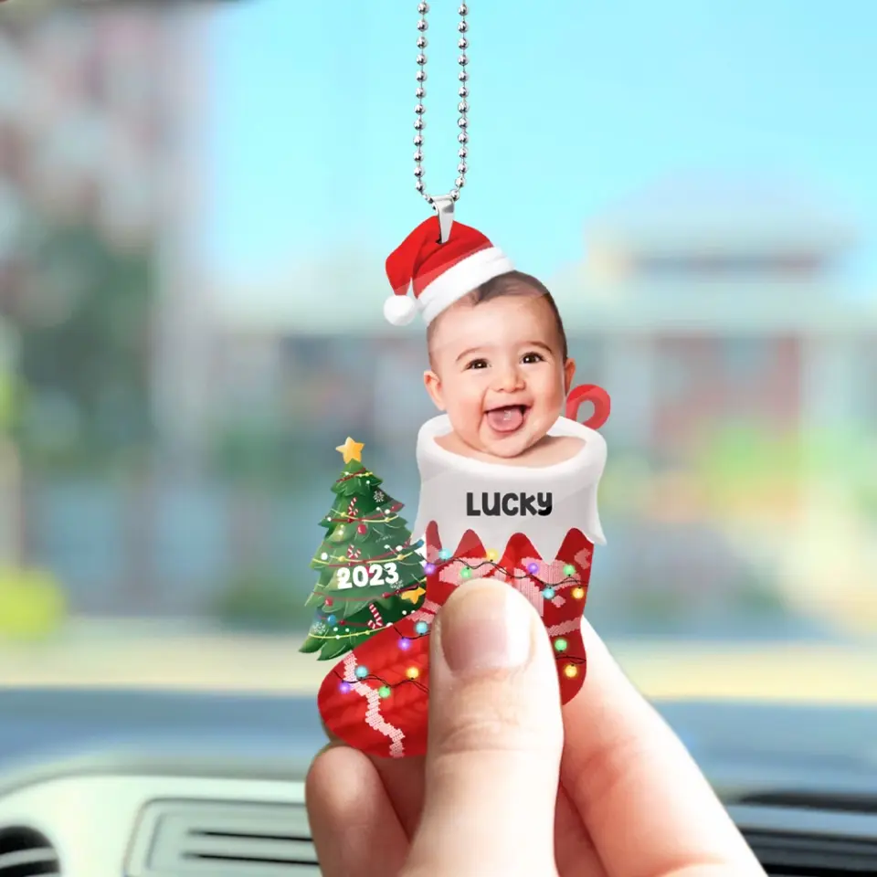 Baby In The Christmas Sock - Personalized Photo Acrylic Ornament - Christmas Gift for Newborn Baby, for New Parents - Image 4
