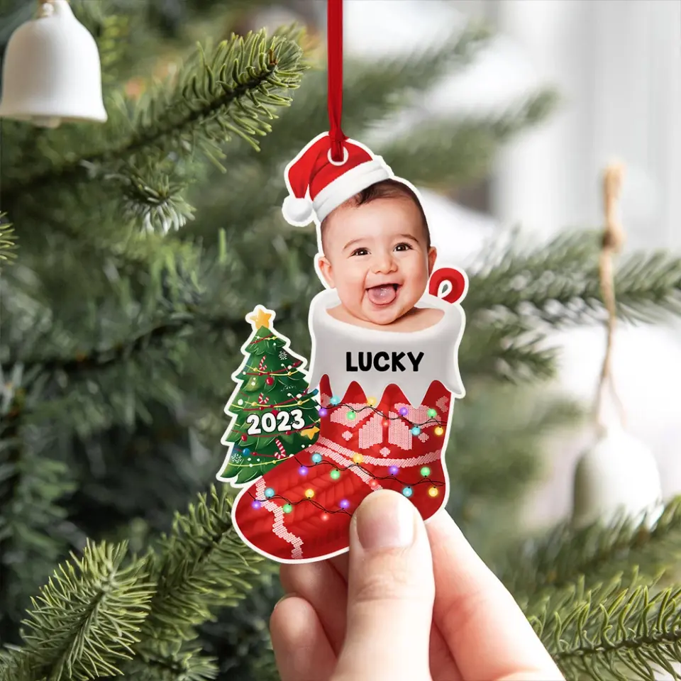Baby In The Christmas Sock - Personalized Photo Acrylic Ornament - Christmas Gift for Newborn Baby, for New Parents - Image 6
