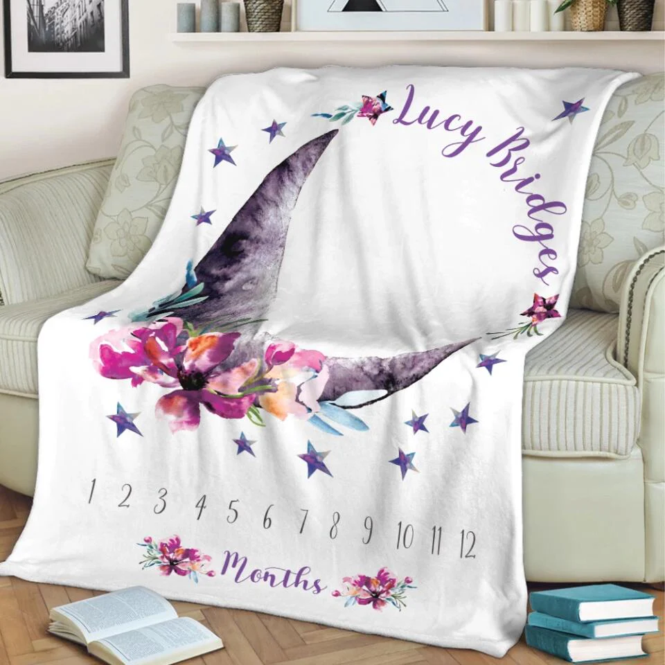 Baby Month Milestone Blanket- Moon and Stars - Celestial - Girl - Personalized Baby Blanket - New Mom Baby Shower Gift - 211IHPLNBL516 - Image 10