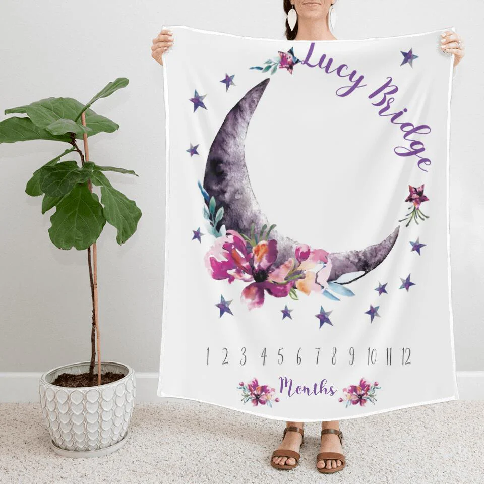Baby Month Milestone Blanket- Moon and Stars - Celestial - Girl - Personalized Baby Blanket - New Mom Baby Shower Gift - 211IHPLNBL516 - Image 2