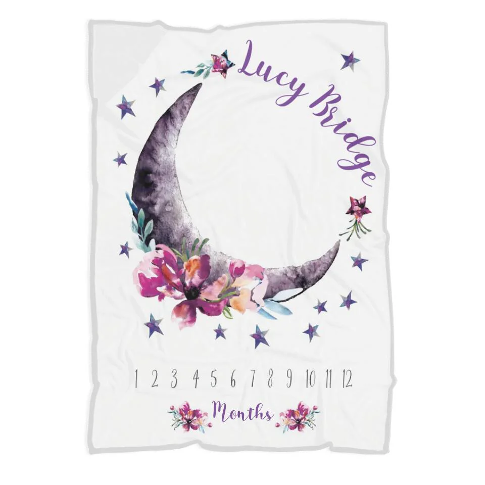 Baby Month Milestone Blanket- Moon and Stars - Celestial - Girl - Personalized Baby Blanket - New Mom Baby Shower Gift - 211IHPLNBL516 - Image 3