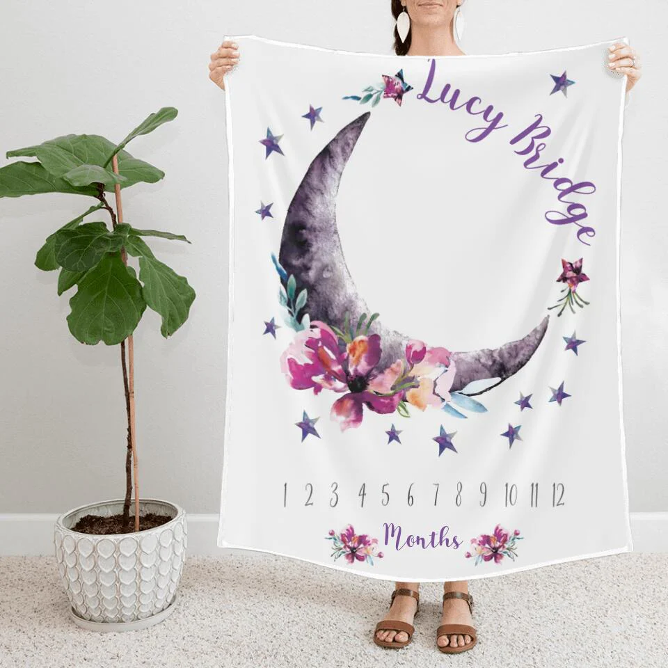 Baby Month Milestone Blanket- Moon and Stars - Celestial - Girl - Personalized Baby Blanket - New Mom Baby Shower Gift - 211IHPLNBL516 - Image 4