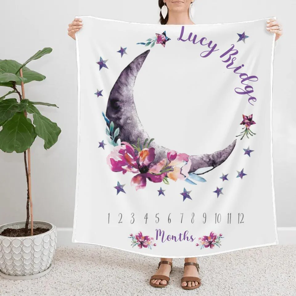 Baby Month Milestone Blanket- Moon and Stars - Celestial - Girl - Personalized Baby Blanket - New Mom Baby Shower Gift - 211IHPLNBL516 - Image 5