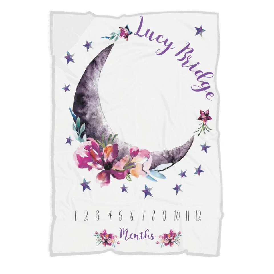 Baby Month Milestone Blanket- Moon and Stars - Celestial - Girl - Personalized Baby Blanket - New Mom Baby Shower Gift - 211IHPLNBL516 - Image 6
