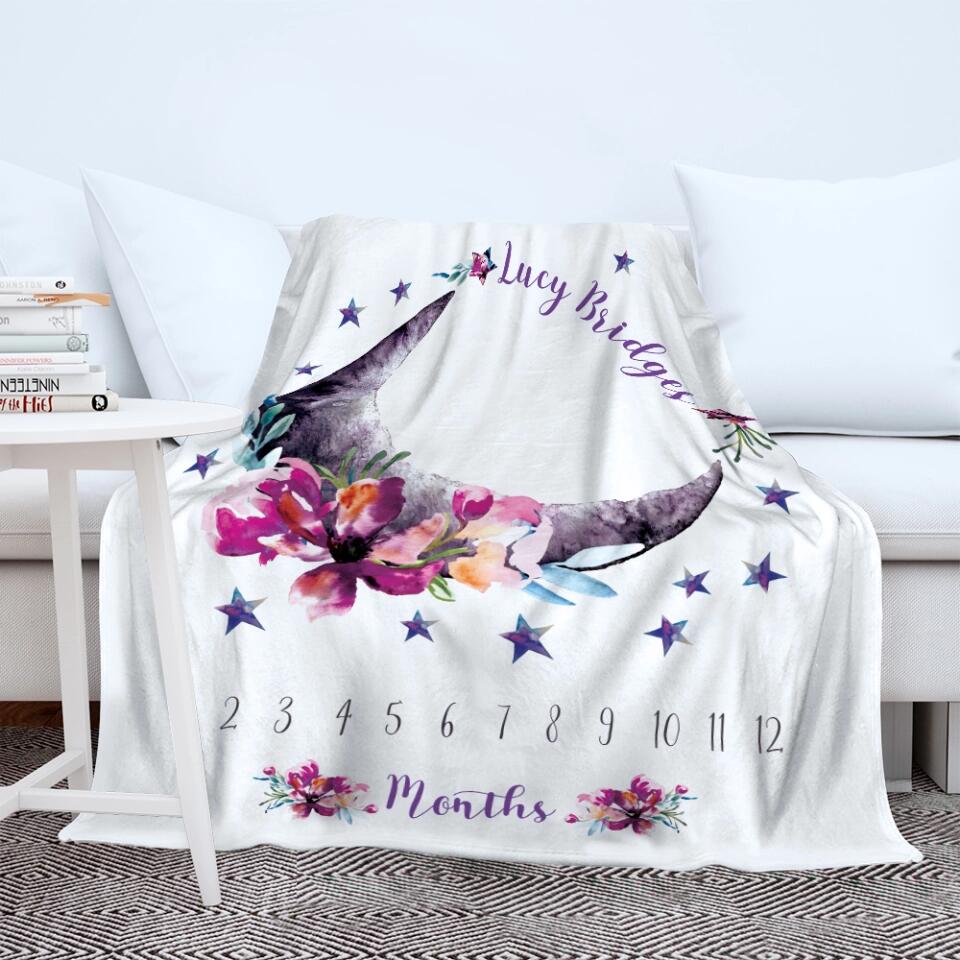 Baby Month Milestone Blanket- Moon and Stars - Celestial - Girl - Personalized Baby Blanket - New Mom Baby Shower Gift - 211IHPLNBL516 - Image 7