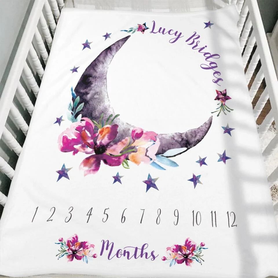 Baby Month Milestone Blanket- Moon and Stars - Celestial - Girl - Personalized Baby Blanket - New Mom Baby Shower Gift - 211IHPLNBL516 - Image 8