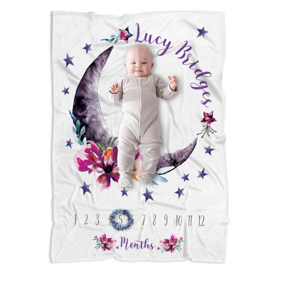 Baby Month Milestone Blanket- Moon and Stars - Celestial - Girl - Personalized Baby Blanket - New Mom Baby Shower Gift - 211IHPLNBL516 - Image 9
