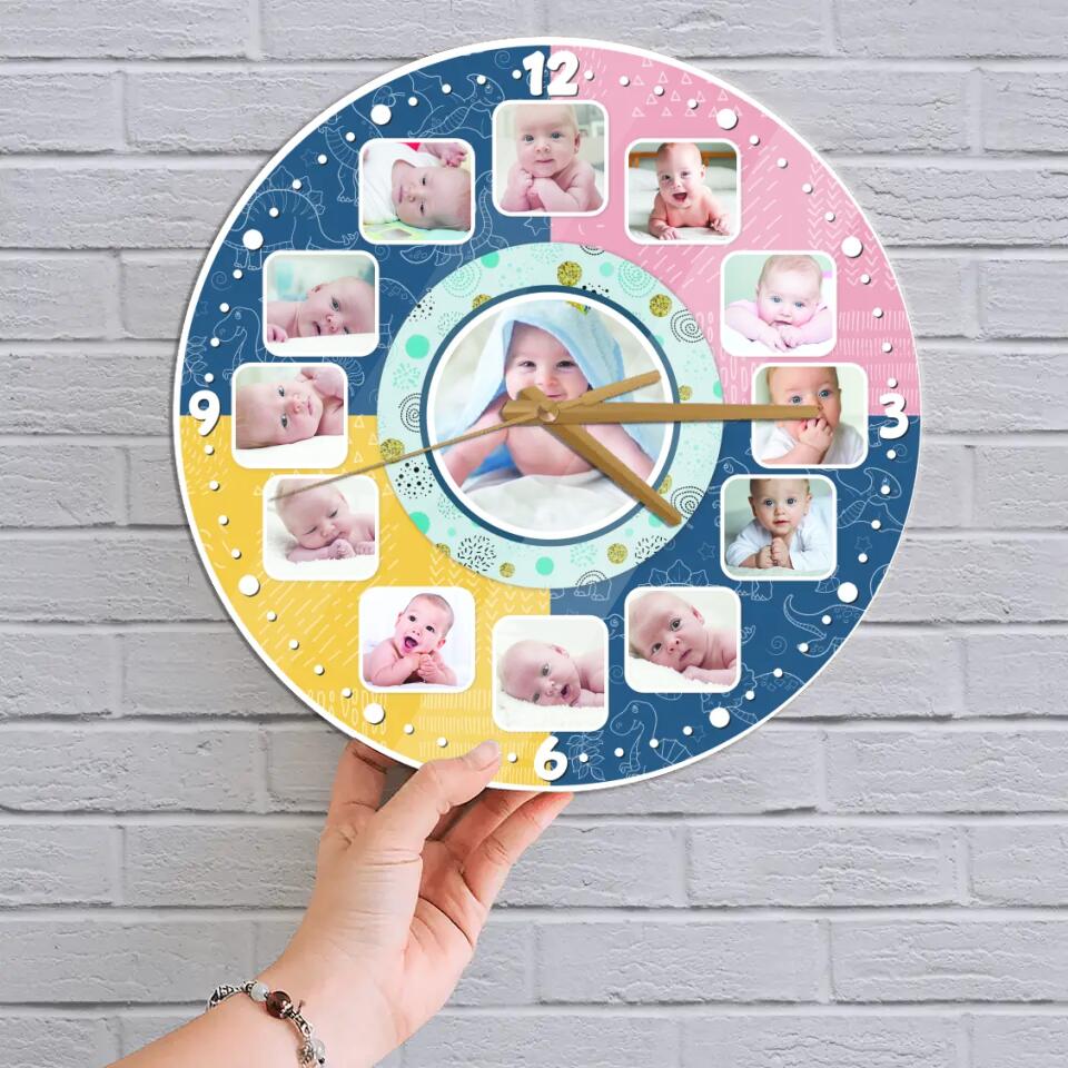 Baby Photos Custom Collage - Personalized Wall Clock - Best Gifts for Baby Parents | 211IHPLNWC483 - Image 2