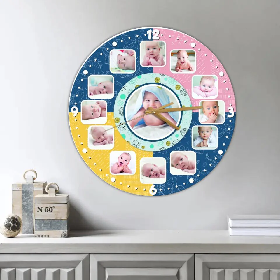 Baby Photos Custom Collage - Personalized Wall Clock - Best Gifts for Baby Parents | 211IHPLNWC483 - Image 5