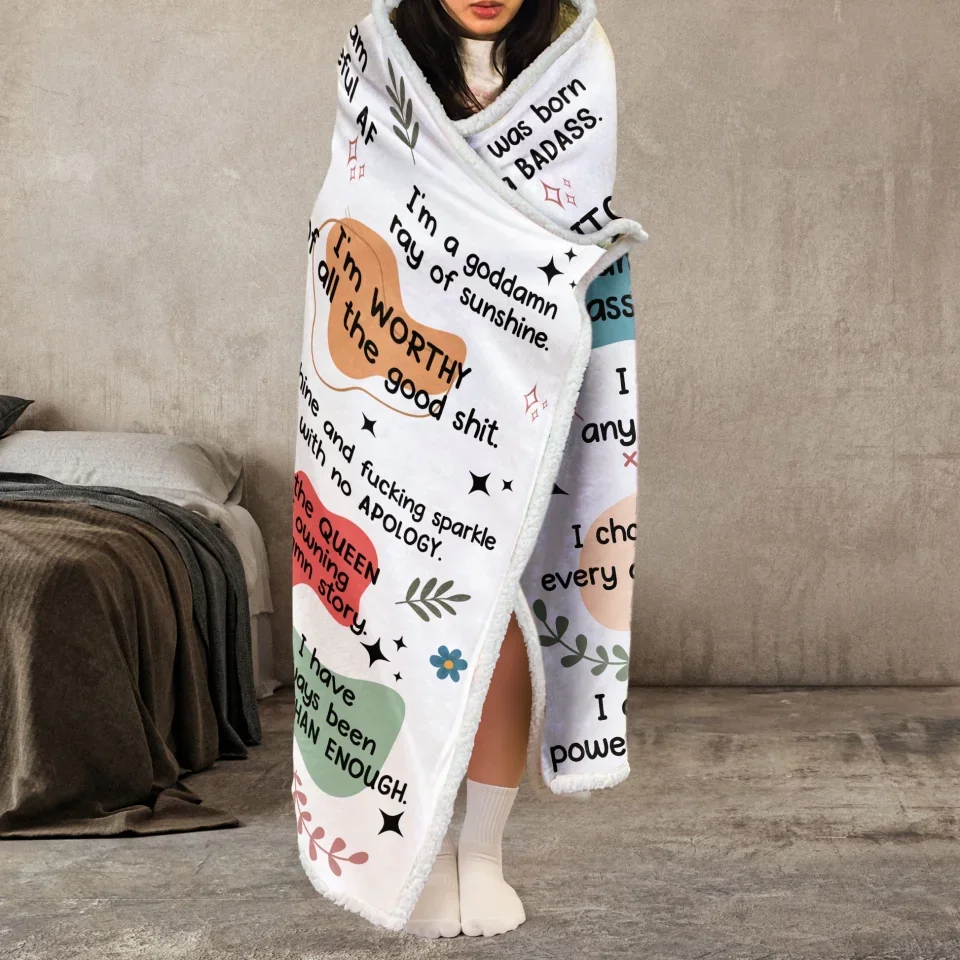 Bad B*tch Affirmations Blanket - Personalized Wearable Blanket Hoodie - Winter Gift for Women, Female Friends - Image 5
