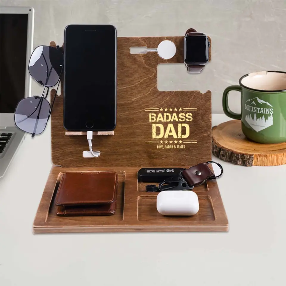 Badass Dad - Personalized Dock Station - Custom Nickname - Father's Day Gift for Dad
