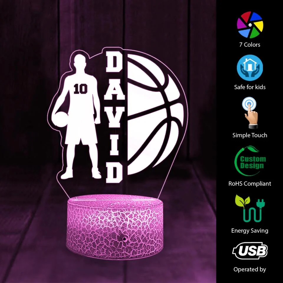 Basketball Player Name with Number - Personalized 3D Led Light - Image 3