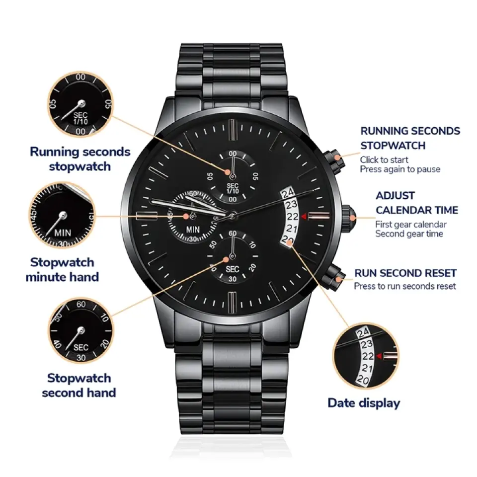 Be Strong & Courageous Don't Be Afraid - Personalized Stainless Steel Engraved Chronograph Watch - Image 9