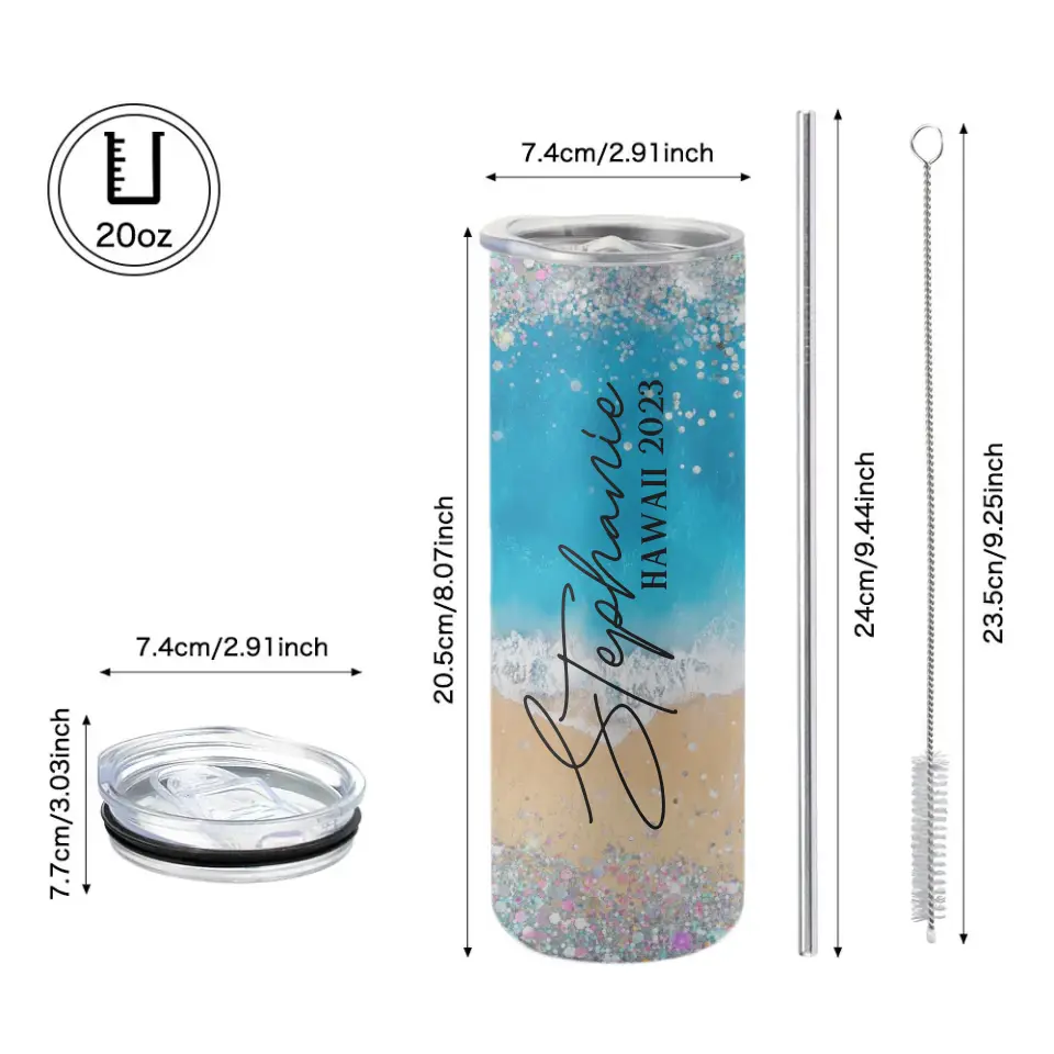 Beach Background Tumbler - Personalized 20oz Skinny Tumbler - Beach Gifts for Mom - Image 10