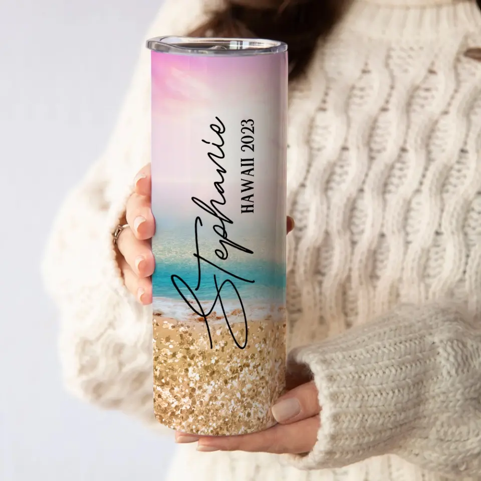 Beach Background Tumbler - Personalized 20oz Skinny Tumbler - Beach Gifts for Mom - Image 12