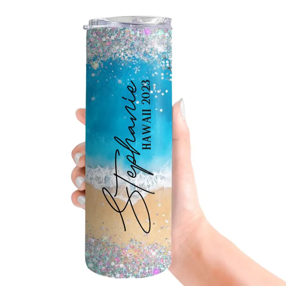 Beach Background Tumbler - Personalized 20oz Skinny Tumbler - Beach Gifts for Mom - Image 4