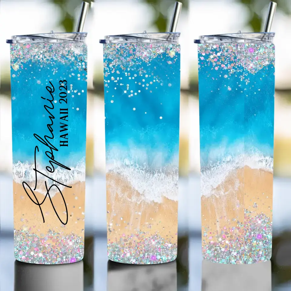 Beach Background Tumbler - Personalized 20oz Skinny Tumbler - Beach Gifts for Mom - Image 5