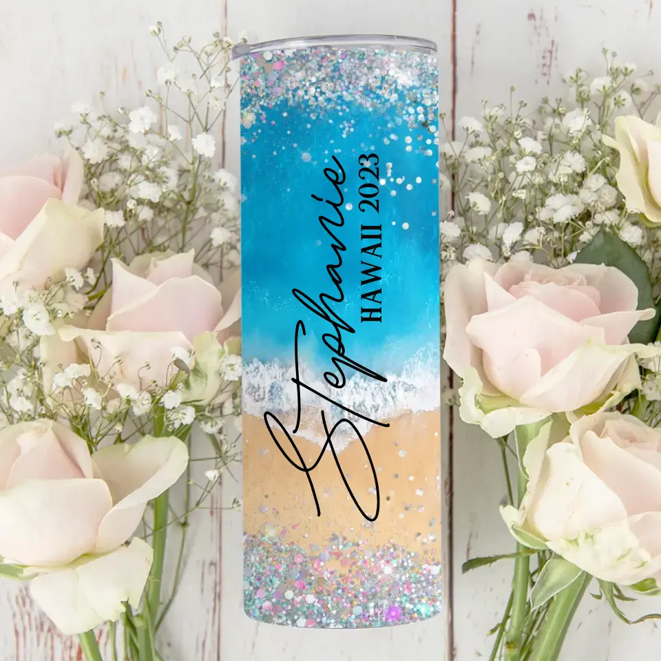 Beach Background Tumbler - Personalized 20oz Skinny Tumbler - Beach Gifts for Mom - Image 6
