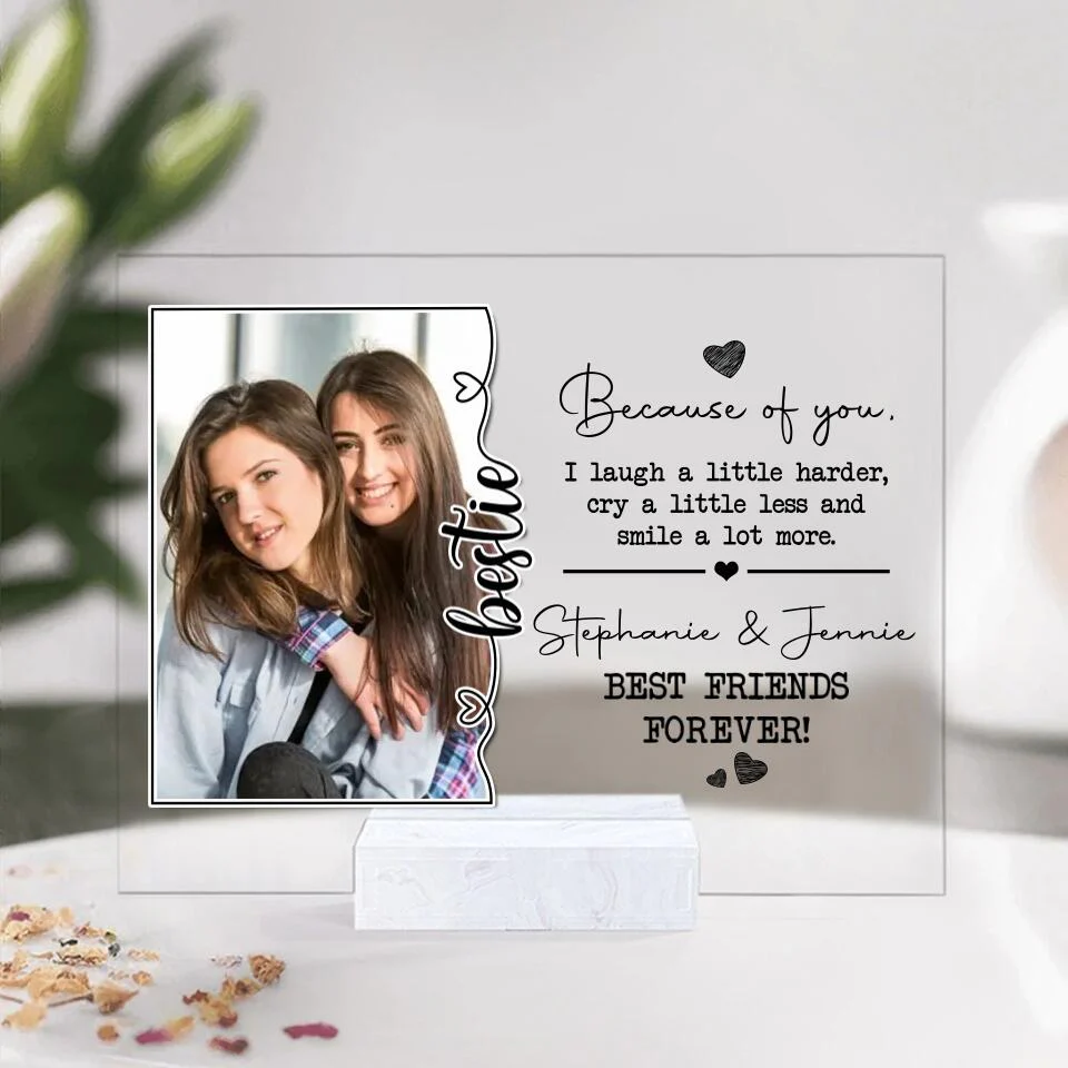 Because Of You I Laugh A Little Harder Personalized Acrylic Plaque - Image 2