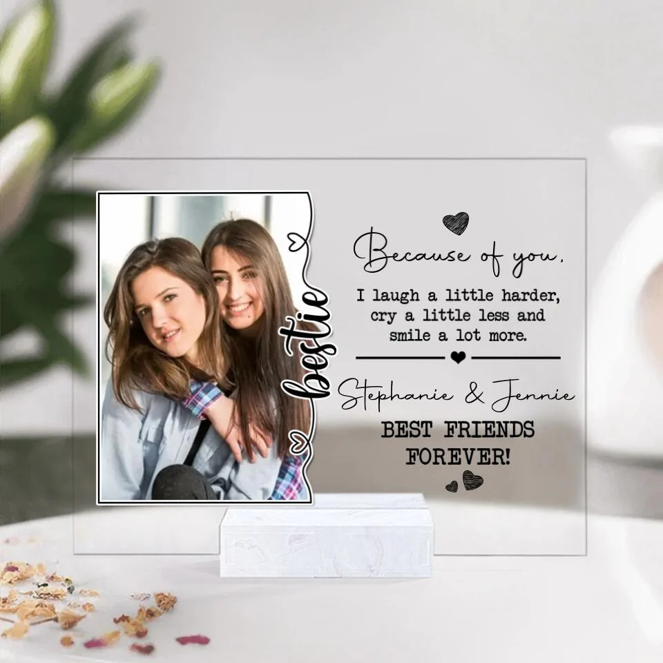 Because Of You I Laugh A Little Harder Personalized Acrylic Plaque - Image 3