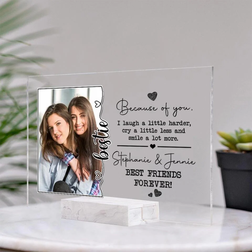 Because Of You I Laugh A Little Harder Personalized Acrylic Plaque - Image 4