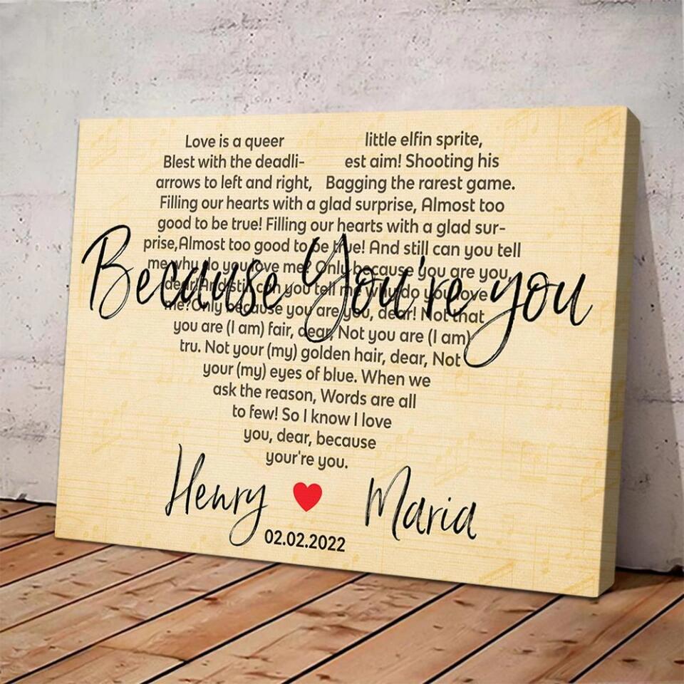Because You're You Favorite Song Lyrics Custom Canvas Poster Anniversary Gift For Wife For Husband - Image 9