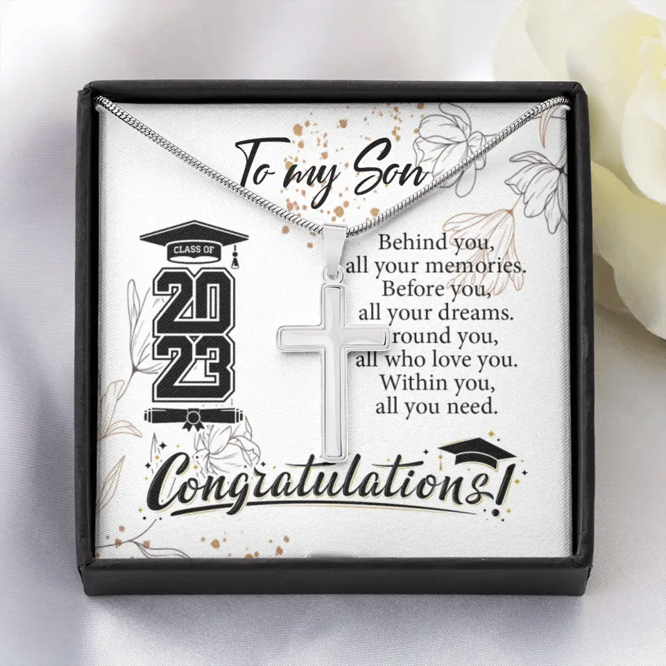 Behind You All Your Memories Before You Your Dreams Personalized Cross Necklace