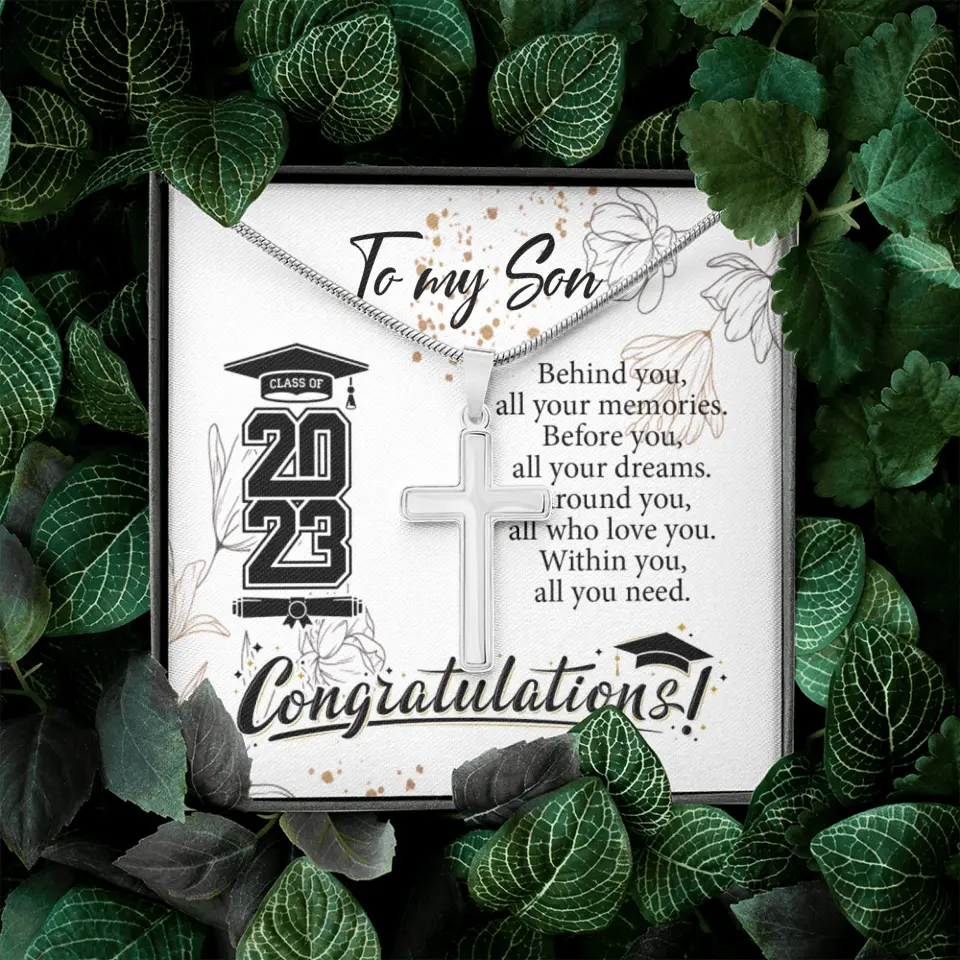 Behind You All Your Memories Before You Your Dreams Personalized Cross Necklace - Image 3