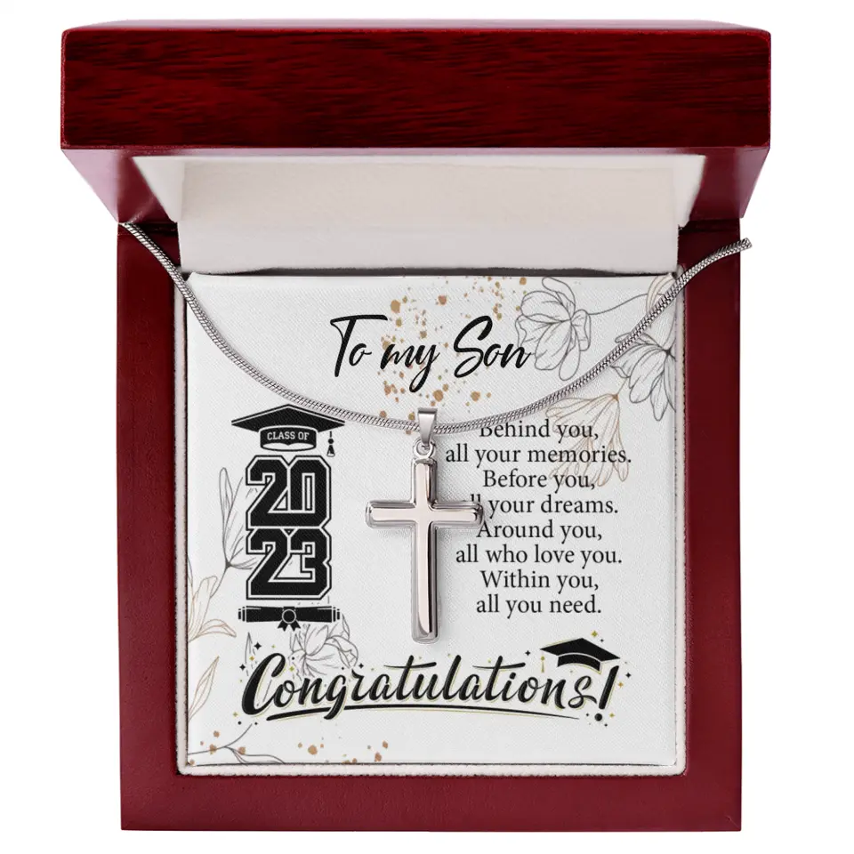 Behind You All Your Memories Before You Your Dreams Personalized Cross Necklace - Image 6