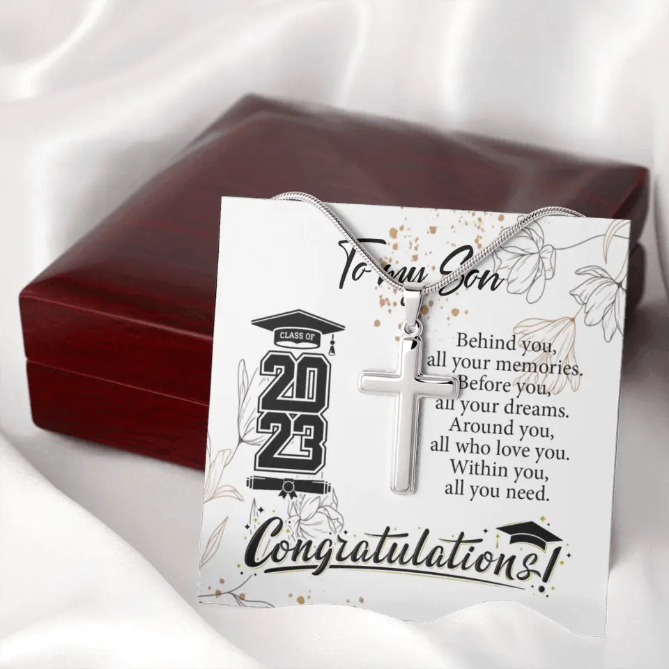 Behind You All Your Memories Before You Your Dreams Personalized Cross Necklace - Image 8