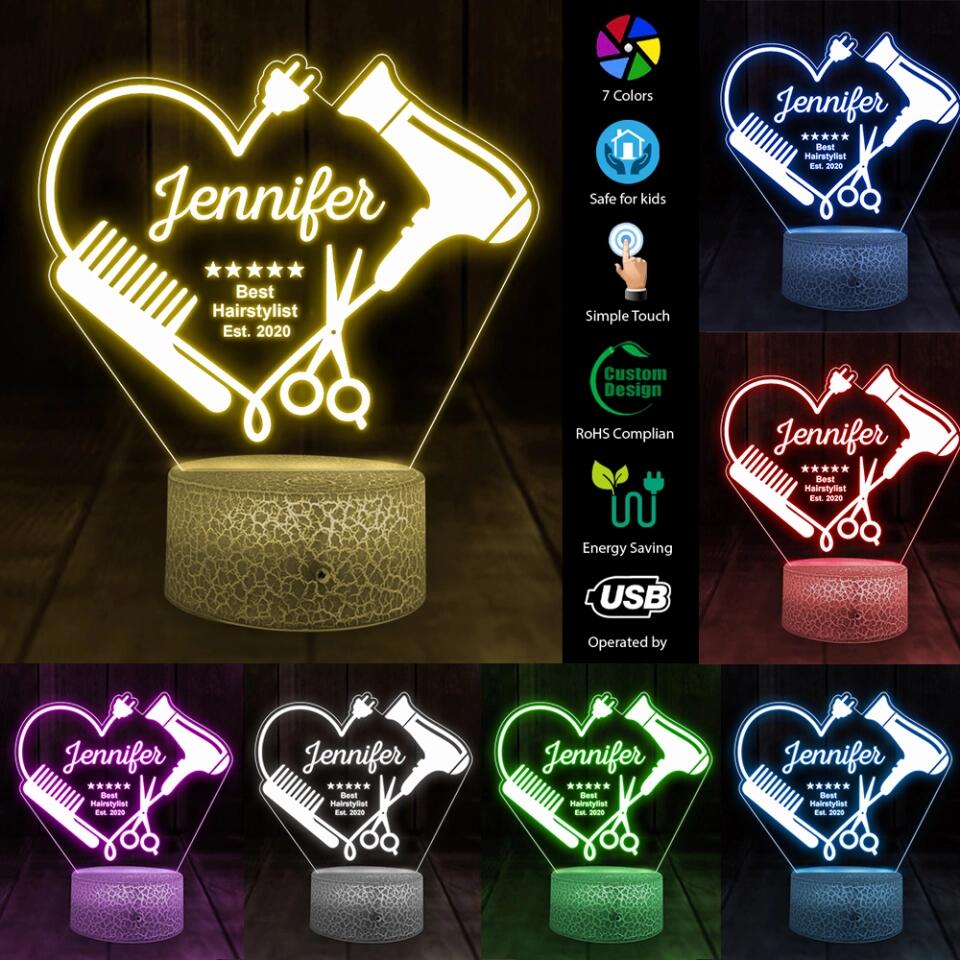 Best Hairstylist - Custom Hairdresser Name - Personalized 3D Led Light - Gift for Hairdresser - Image 3