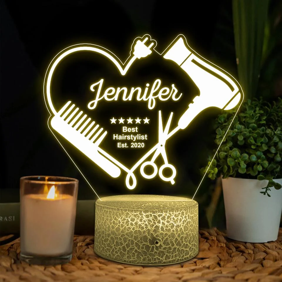 Best Hairstylist - Custom Hairdresser Name - Personalized 3D Led Light - Gift for Hairdresser - Image 4