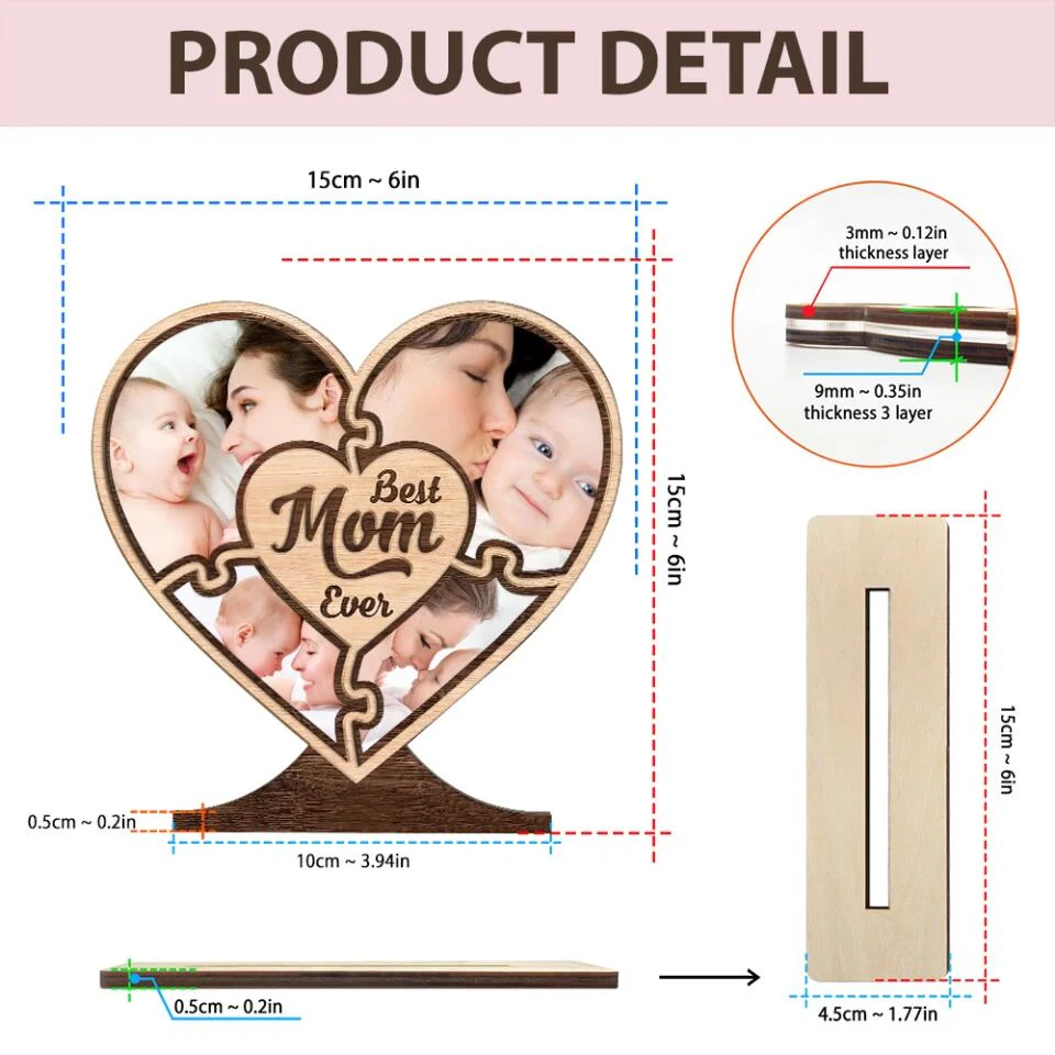 Best Mom Ever, Custom Photo Collage, Heart Shape, Wooden Plaque 3 Layers - Best Gift for Mom On Mother's day Birthday Christmas - 211IHPLNWP507 - Image 5