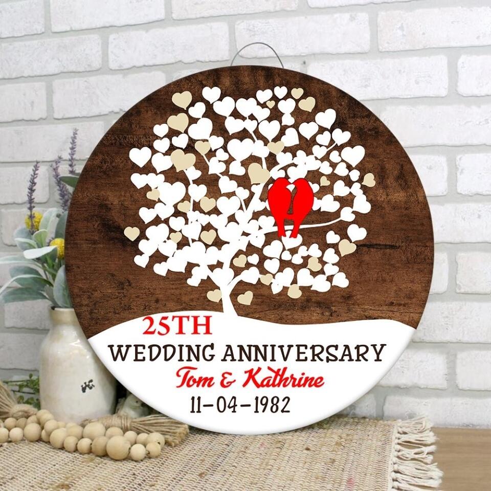 Couple Wooden Sign Birds Couple Love Tree Personalized Round Wood Sign - Image 3