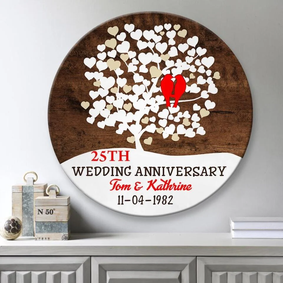Couple Wooden Sign Birds Couple Love Tree Personalized Round Wood Sign - Image 4