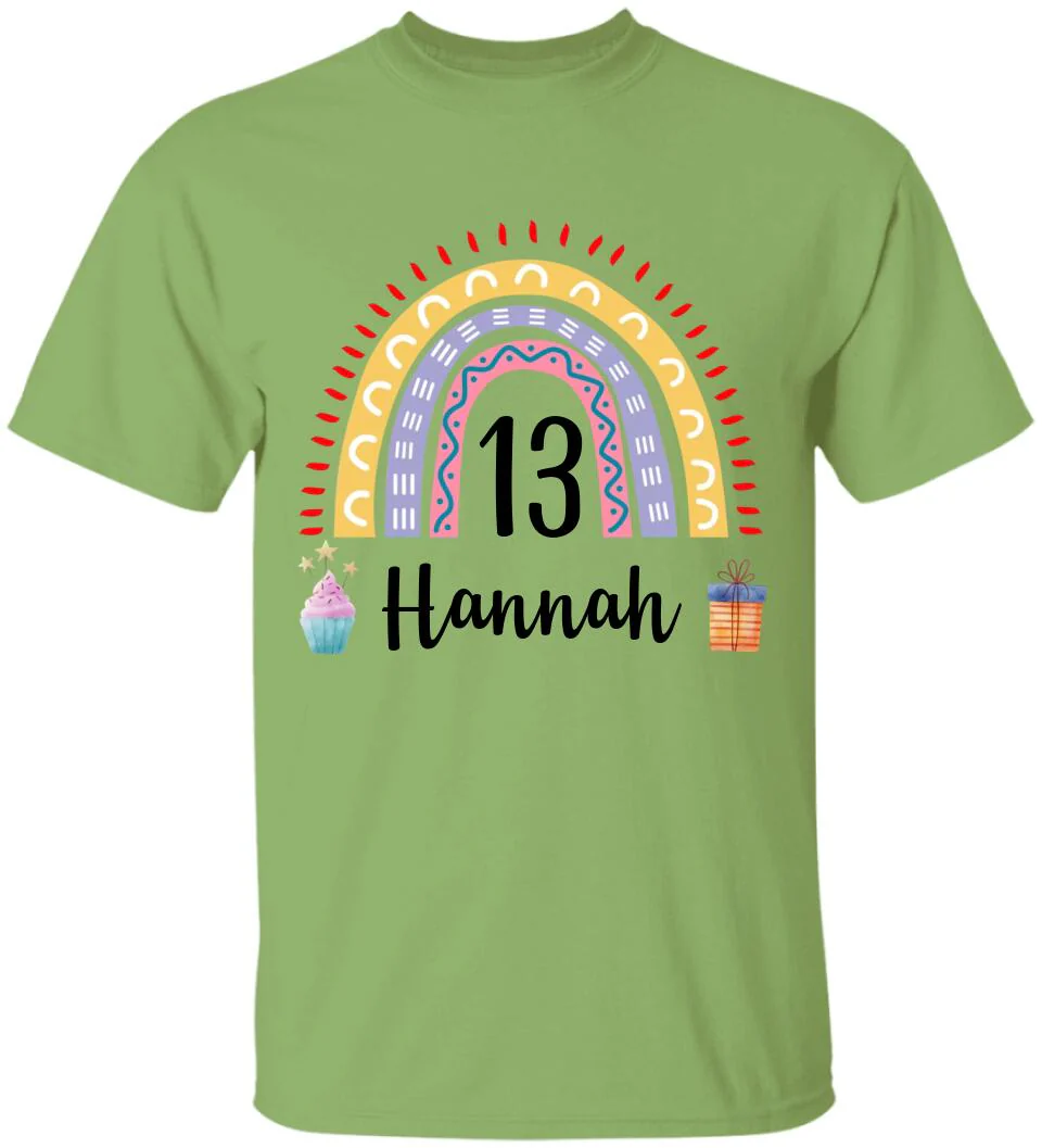 Birthday Rainbow Girl Tshirt - Custom Name & Age - 13th Birthday Gift For Girl - Image 3