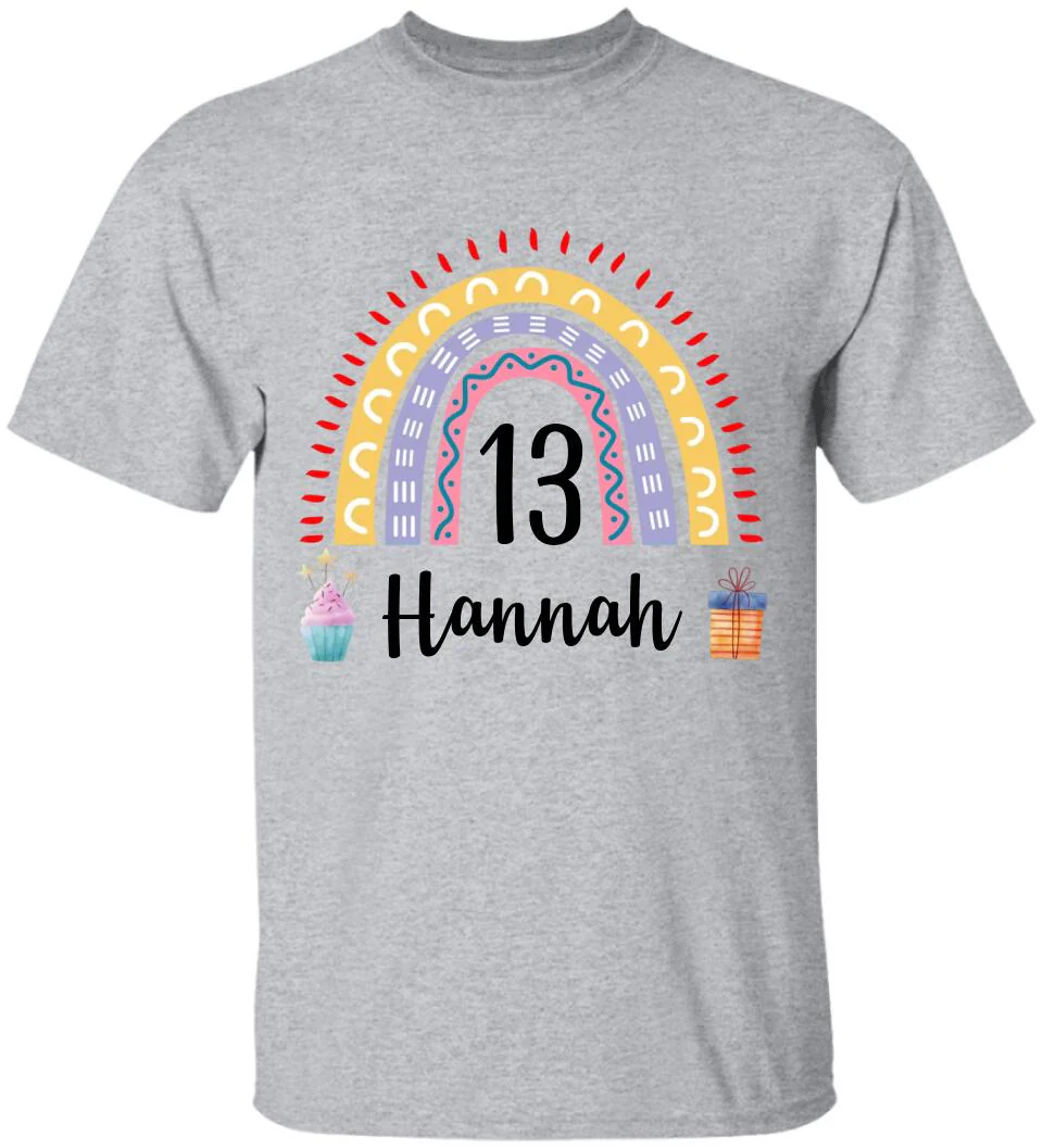 Birthday Rainbow Girl Tshirt - Custom Name & Age - 13th Birthday Gift For Girl - Image 4