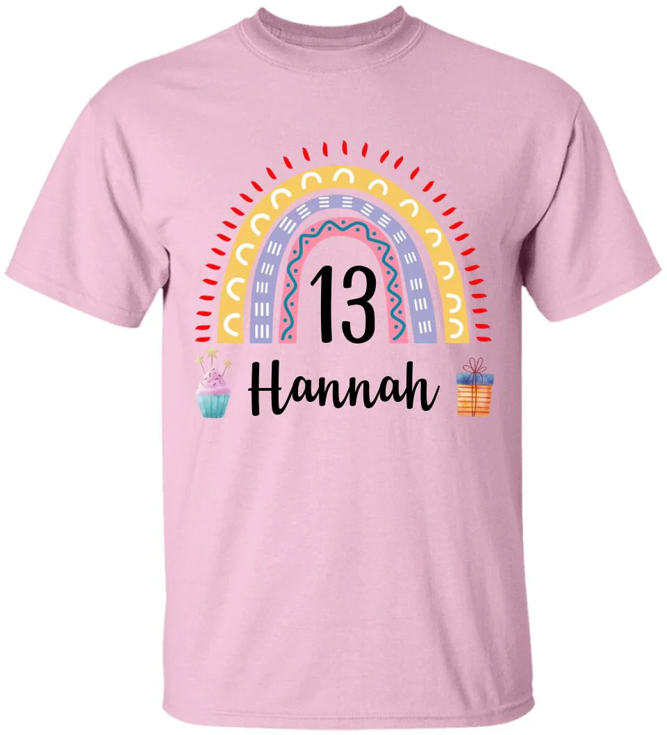 Birthday Rainbow Girl Tshirt - Custom Name & Age - 13th Birthday Gift For Girl - Image 5