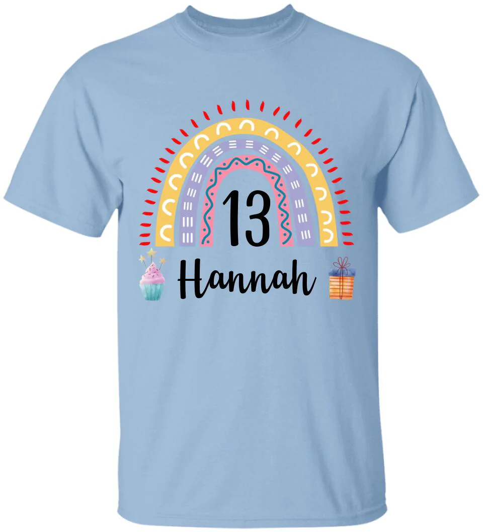 Birthday Rainbow Girl Tshirt - Custom Name & Age - 13th Birthday Gift For Girl - Image 6