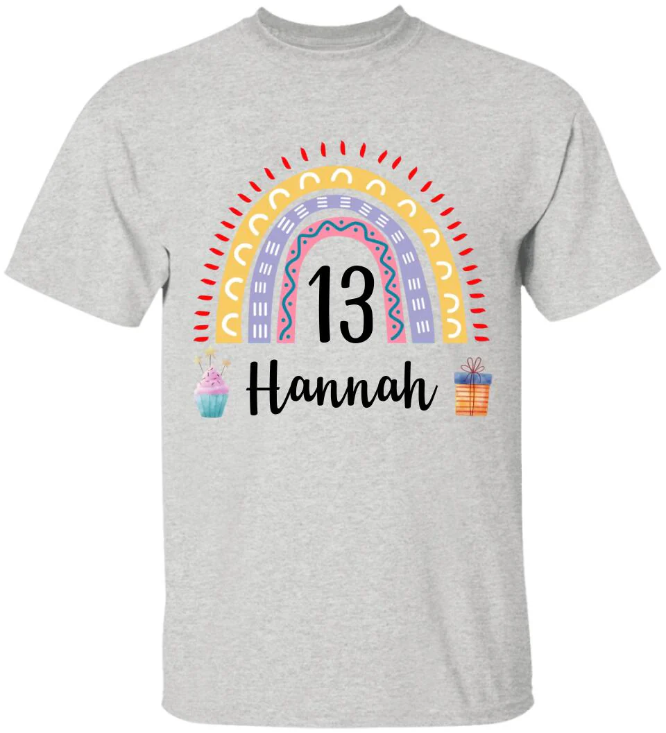 Birthday Rainbow Girl Tshirt - Custom Name & Age - 13th Birthday Gift For Girl - Image 7
