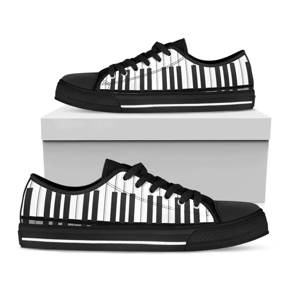 Black and White Piano Keyboard Low Top Shoes - Funny White Sneakers - Gift for Piano Lovers, Piano Teachers, Piano Players - Image 3