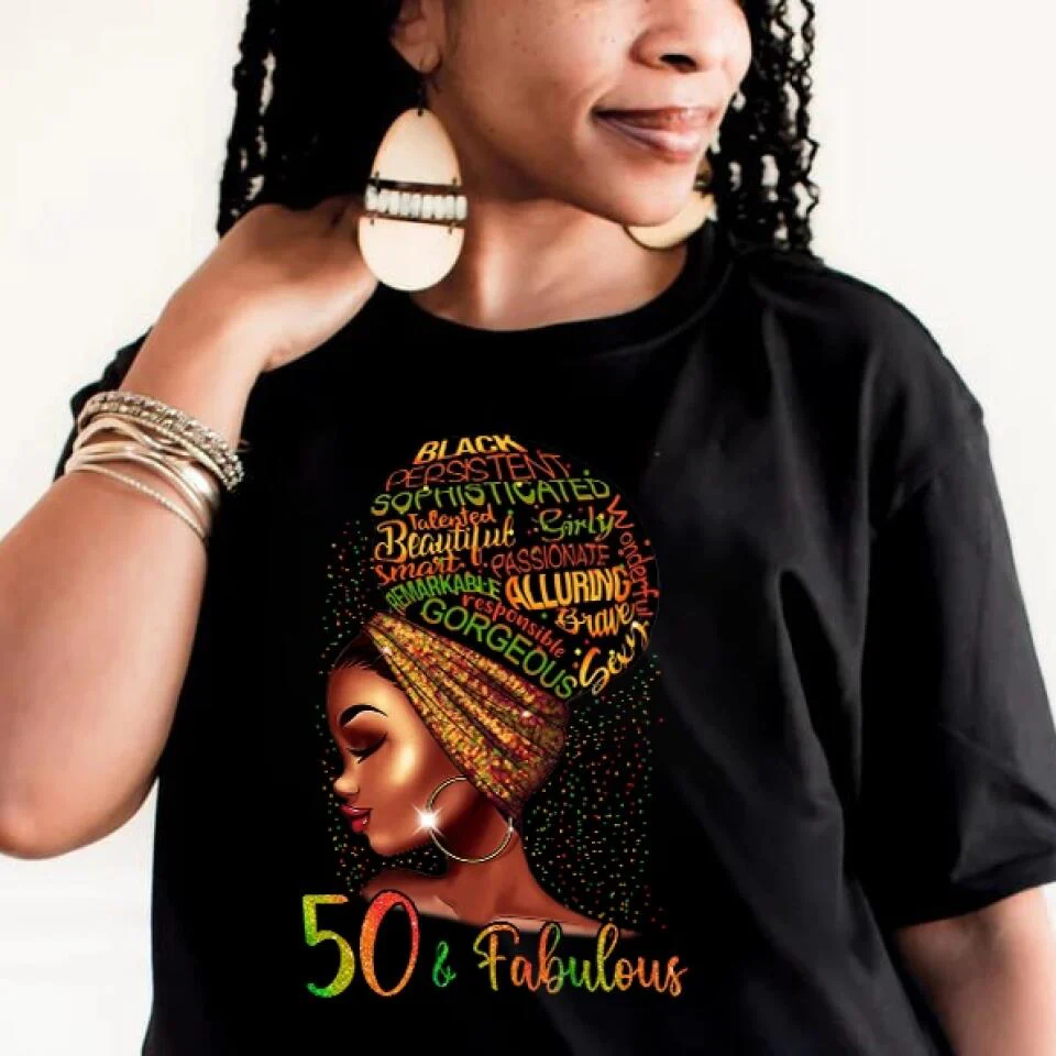 Black Women 50 & Fabulous with Characteristics - Black History Month Gift - T-shirt - Unisex Tee - 50th Birthday Gift - 50 Years Old Birthday Idea - Birthday Gift for Mom Auntie Bestie Beloved - 303ICNNPTS284 - Image 4